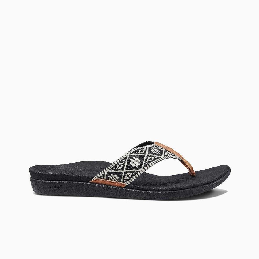 Vrouwen Reef Slippers | Reef Ortho Geweven Zwart Wit