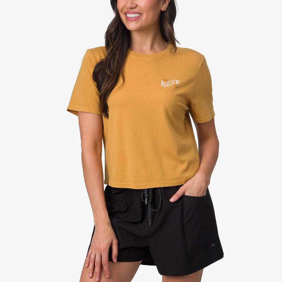 Vrouwen Reef T-Shirts | Sunkiss Cropped T-Shirt Met Korte Mouwen Honing Mosterd