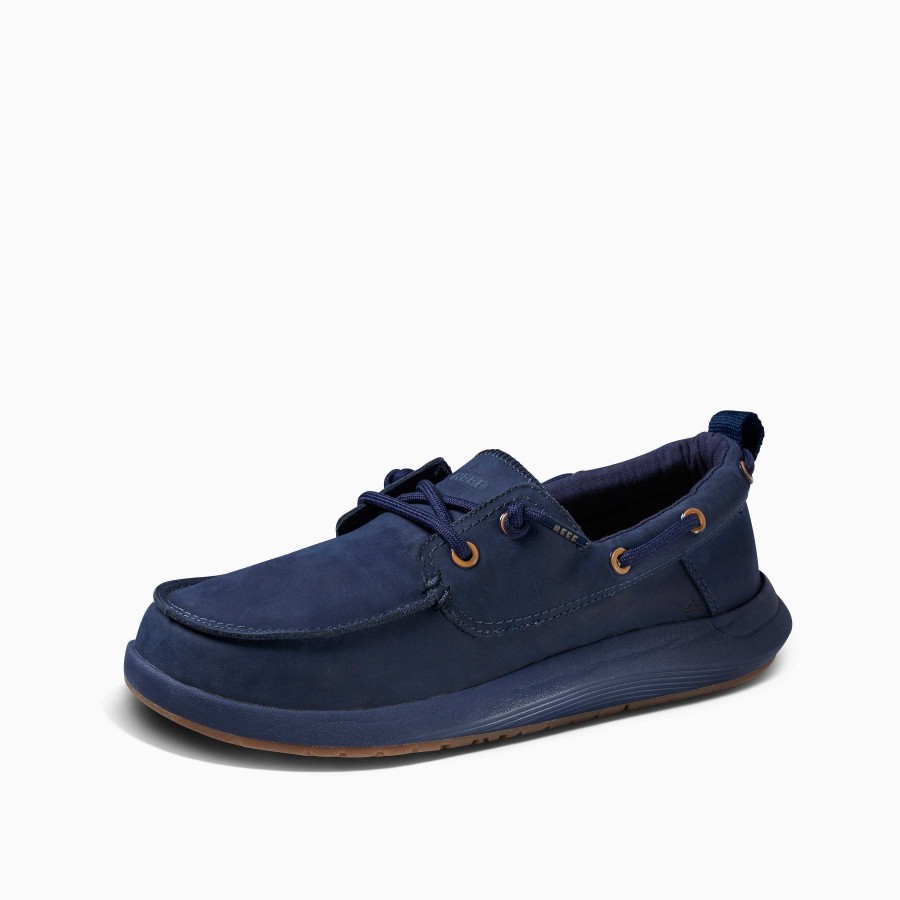 Heren Reef Schoenen | Zwelzool Pier-Leer Marine/Gom