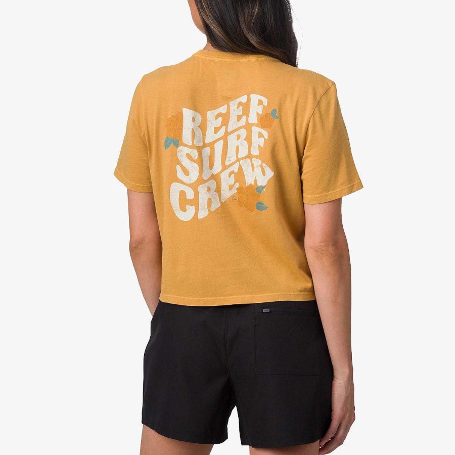 Vrouwen Reef T-Shirts | Sunkiss Cropped T-Shirt Met Korte Mouwen Honing Mosterd