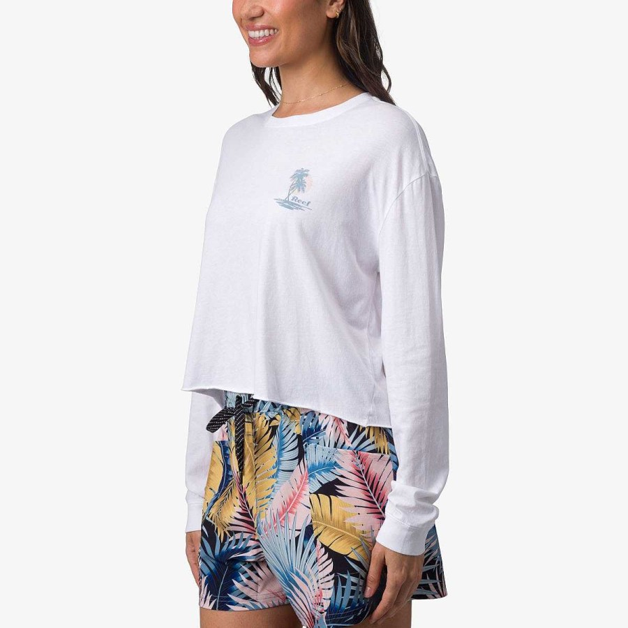 Vrouwen Reef T-Shirts | Dreamisle Cropped T-Shirt Met Lange Mouwen Helder Wit