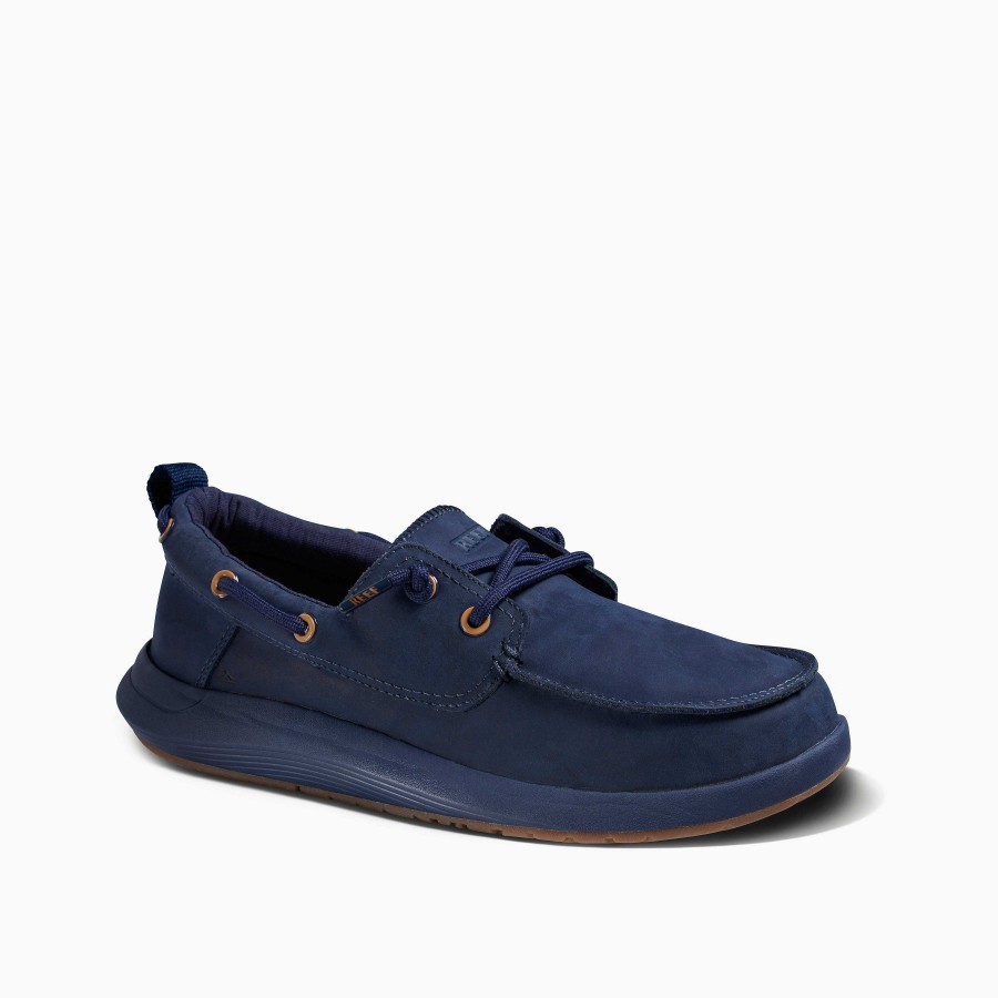 Heren Reef Schoenen | Zwelzool Pier-Leer Marine/Gom