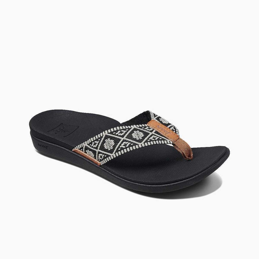 Vrouwen Reef Slippers | Reef Ortho Geweven Zwart Wit