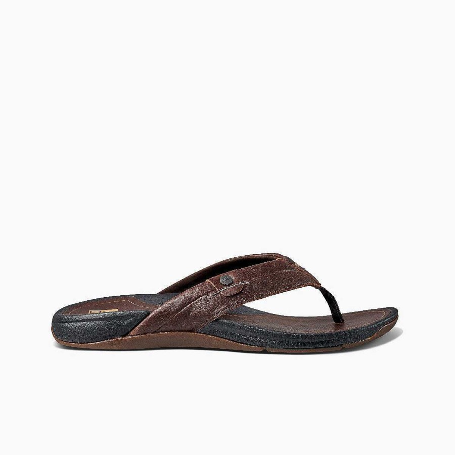 Heren Reef Slippers | Reef Pacific-Leer Donker Bruin