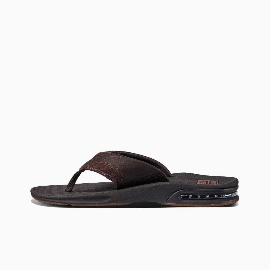 Heren Reef Slippers | Leren Waaieren Donker Bruin